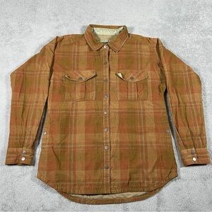 Prana women’s large  Brown corduroy jacket/Shacket snap Down lined with pockets